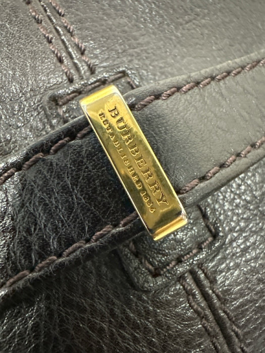 Burberry Dark Brown Leather Zip Close Gold Tone Hardware Messenger Bag Dark Brown