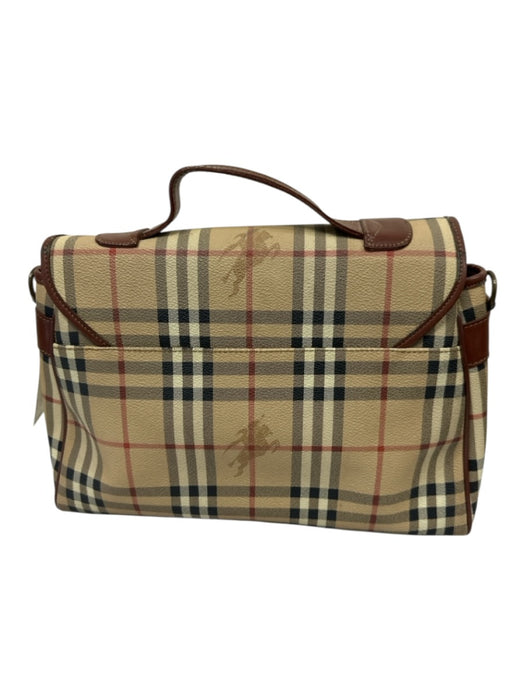 Burberry Tan & multi Coated Canvas Magnetic Closure Tartan Lined Top Handle Bag Tan & multi / S