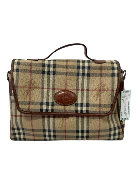 Burberry Tan & multi Coated Canvas Magnetic Closure Tartan Lined Top Handle Bag Tan & multi / S