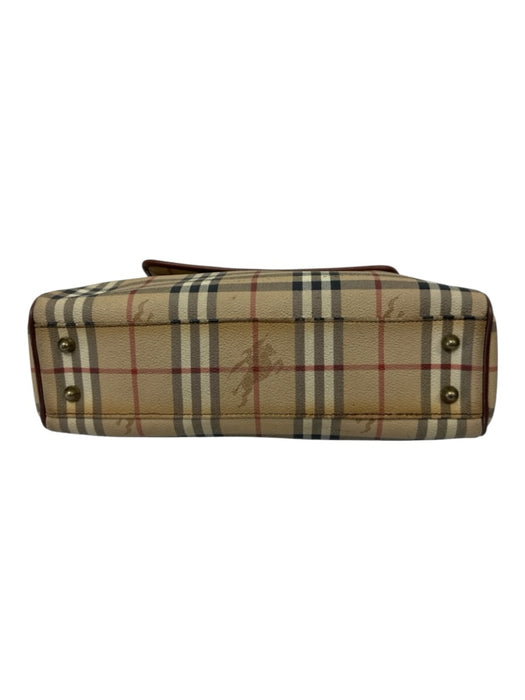 Burberry Tan & multi Coated Canvas Magnetic Closure Tartan Lined Top Handle Bag Tan & multi / S