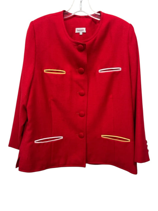 Bally Size 44/46 Red Polyester Blend Button Front Contrast Pockets Skirt Set Red / 44/46