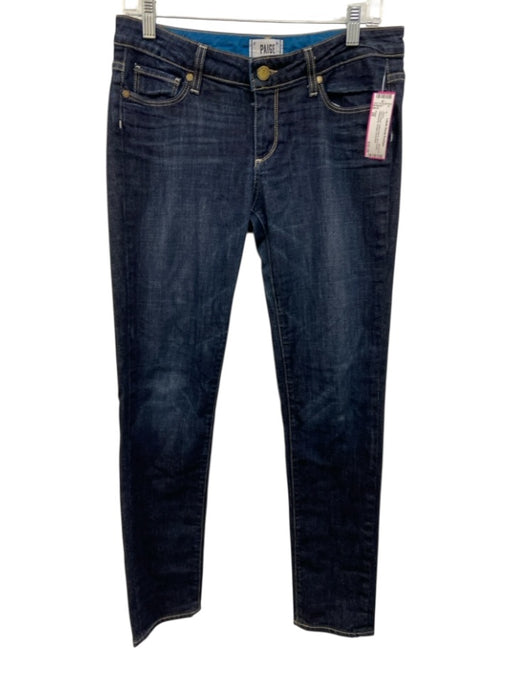 Paige Size 28 Dark Wash Cotton Blend Zip & Button Whiskering Straight Jeans Dark Wash / 28