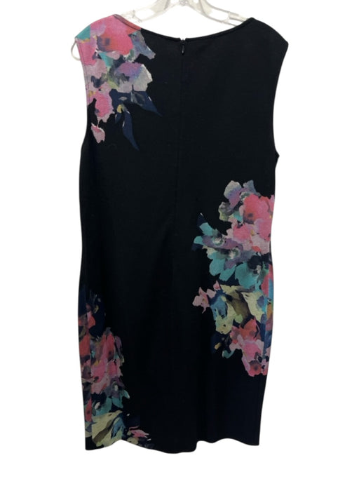 St. John Size 14/12 Black & Multi Wool Blend Knit Floral Button Front Dress Set Black & Multi / 14/12