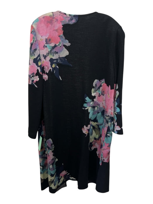 St. John Size 14/12 Black & Multi Wool Blend Knit Floral Button Front Dress Set Black & Multi / 14/12