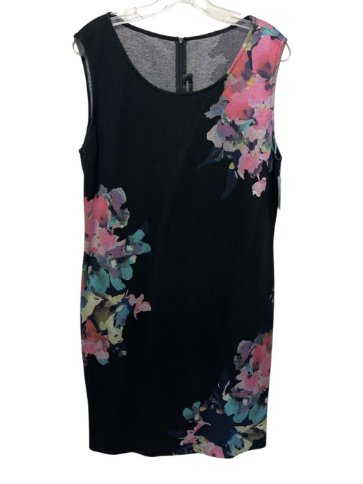 St. John Size 14/12 Black & Multi Wool Blend Knit Floral Button Front Dress Set Black & Multi / 14/12
