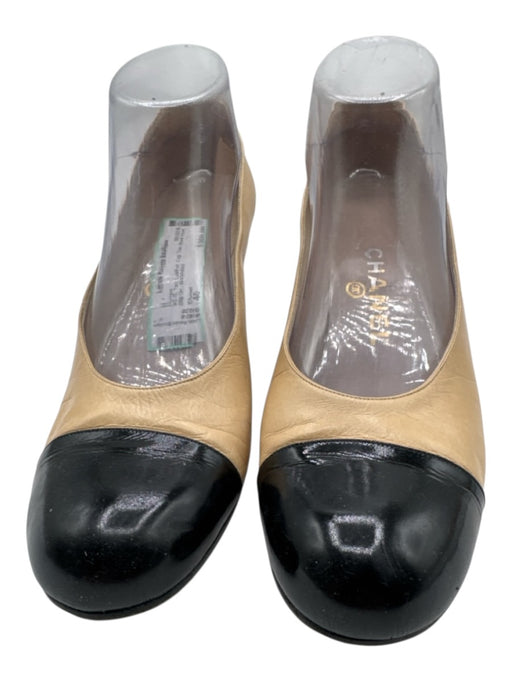 Chanel Shoe Size 40 Tan Leather Cap Toe Block Heel Slip On Pumps Tan / 40