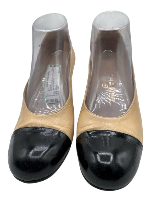 Chanel Shoe Size 40 Tan Leather Cap Toe Block Heel Slip On Pumps Tan / 40