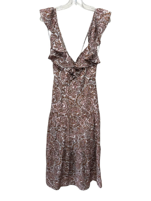 Minkpink Size XS White, Pink & Brown Viscose Blend Paisley Print Tiered Dress White, Pink & Brown / XS