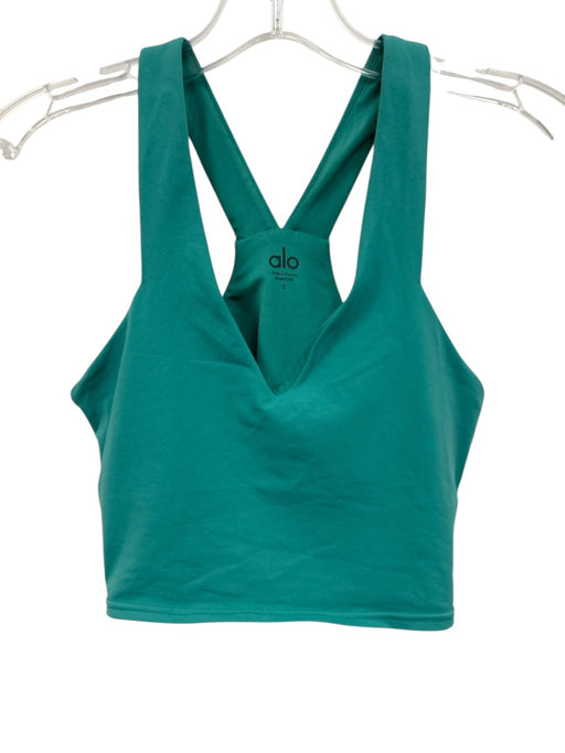 Alo Yoga Size S Teal Green Nylon Blend Racerback Shelf Bra Cropped Top Teal Green / S