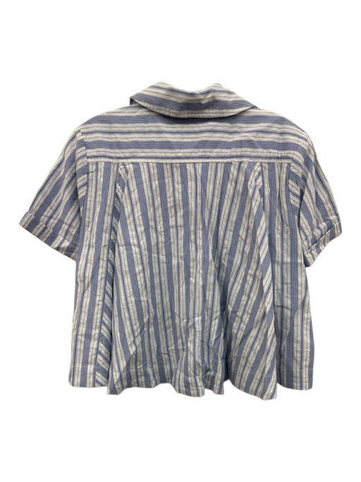 Maeve Size XS Blue & White Cotton Blend Stripe Pockets short sleeve Top Blue & White / XS