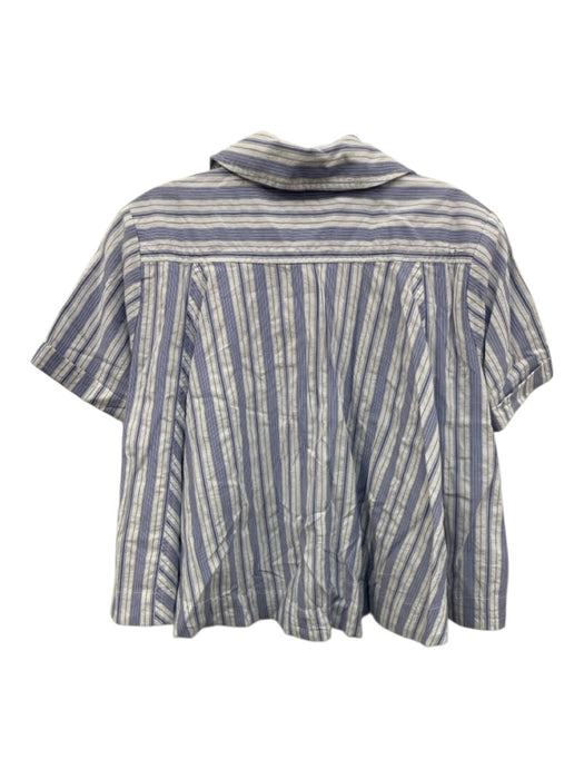 Maeve Size XS Blue & White Cotton Blend Stripe Pockets short sleeve Top Blue & White / XS