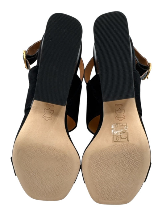 Tory Burch Shoe Size 10.5 Black Suede Leather Stacked Heel Sandals Black / 10.5