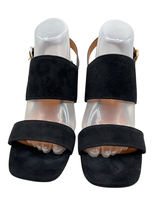 Tory Burch Shoe Size 10.5 Black Suede Leather Stacked Heel Sandals Black / 10.5