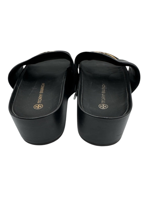 Tory Burch Shoe Size 10 Black & Gold Leather Slide Gold Button Detail Sandals Black & Gold / 10