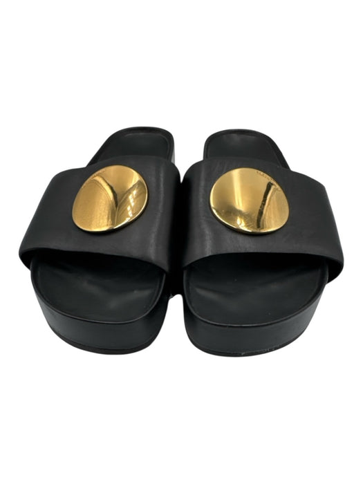 Tory Burch Shoe Size 10 Black & Gold Leather Slide Gold Button Detail Sandals Black & Gold / 10