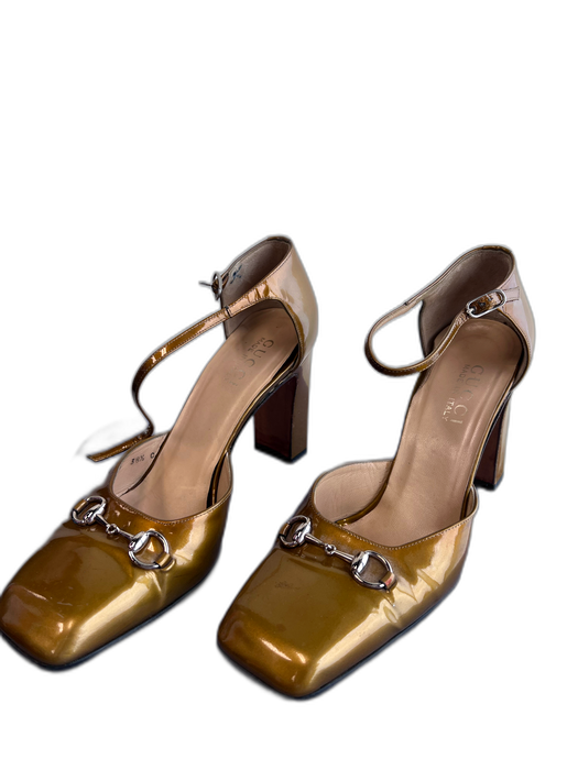 Gucci Shoe Size 38.5 Mustard Patent Leather Silver Hardware High Heel Shoes Mustard / 38.5