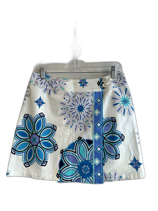 Emilio Pucci Size 8 White, Blue & Purple Cotton Abstract Floral 2 button Skirt White, Blue & Purple / 8