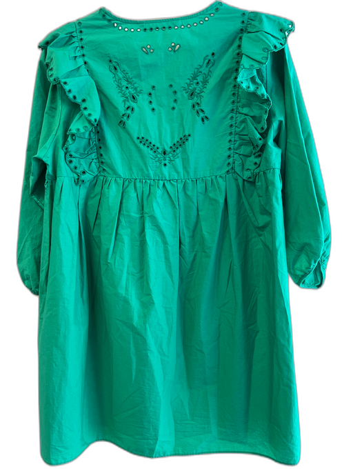 Zara Size M Green No Fabric Tag V Neck 3 button Balloon Sleeve Dress Green / M