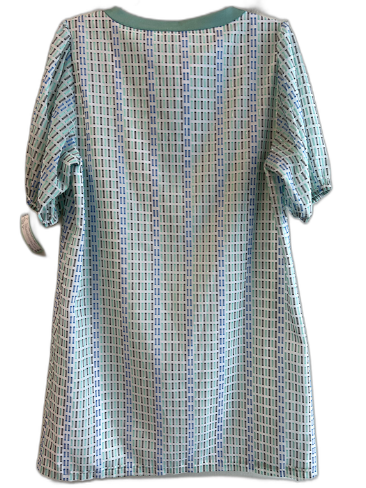 S'edge Size M Green, White & Blue Polyester Collarless Balloon Sleeve Dress Green, White & Blue / M