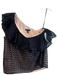 J Crew Size 10 Black Cotton One Shoulder Ruffle Side Zip Lined Top Black / 10