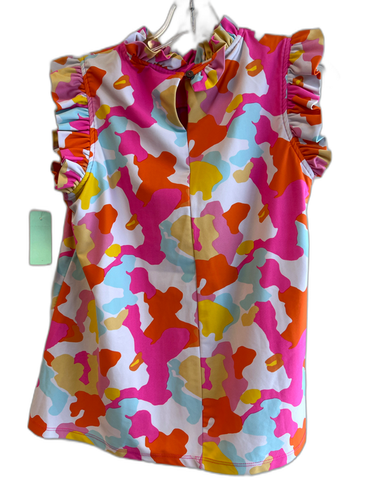 Jude Connally Size M Pink, Blue & Orange Nylon & Spandex Ruffle Neck Top Pink, Blue & Orange / M