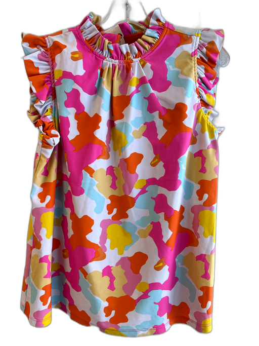 Jude Connally Size M Pink, Blue & Orange Nylon & Spandex Ruffle Neck Top Pink, Blue & Orange / M