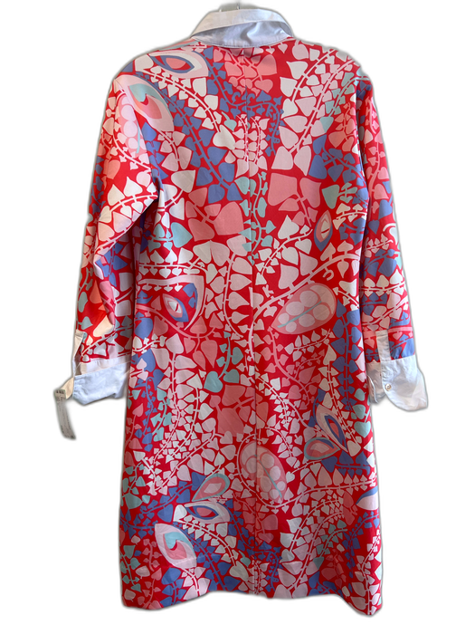 CK Bradley Size M Pink & blue Polyester Collar Long Cuff Sleeve Dress Pink & blue / M