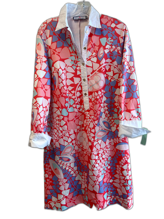 CK Bradley Size M Pink & blue Polyester Collar Long Cuff Sleeve Dress Pink & blue / M