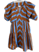 Entro Size S Blue & Brown Cotton V Neck Striped Balloon Sleeve Pockets Dress Blue & Brown / S