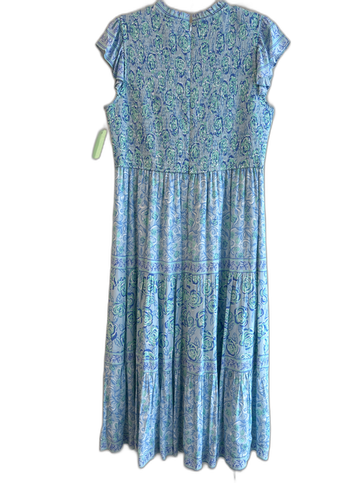 Sail To Sable Size L Light Blue Viscose Rayon Round Neck Smocking Floral Dress Light Blue / L