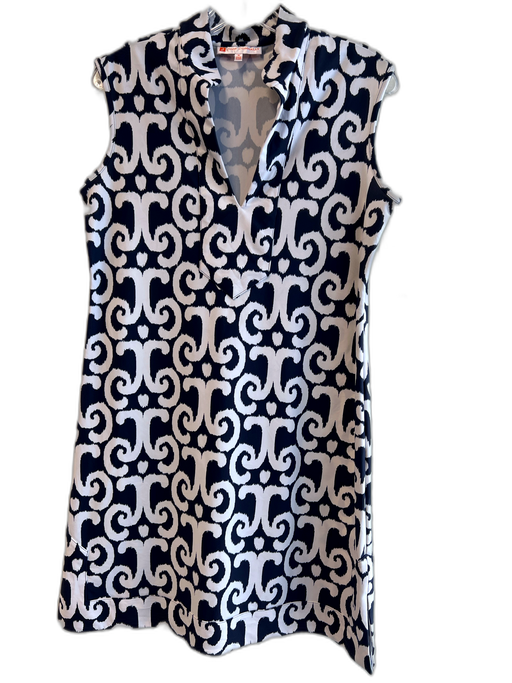 Jude Connally Size M White & Blue Nylon & Spandex Collarless V Neck print Dress White & Blue / M