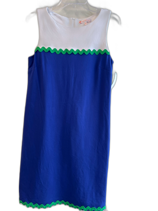 Jude Connally Size M White & Blue Rayon & Nylon Round Neck Back Zip Dress White & Blue / M