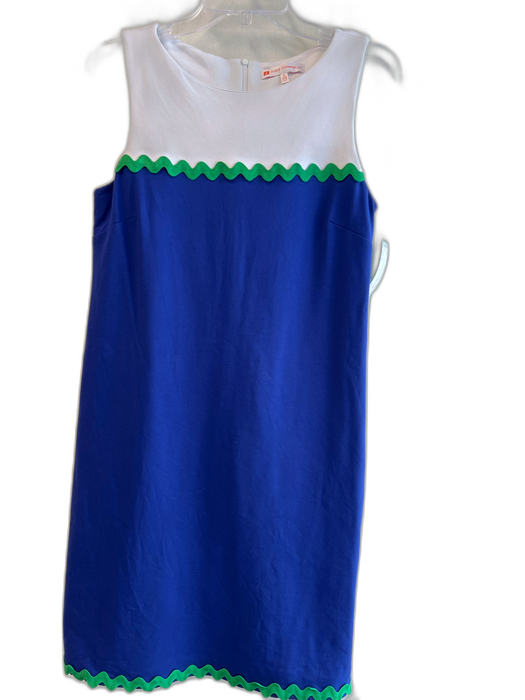 Jude Connally Size M White & Blue Rayon & Nylon Round Neck Back Zip Dress White & Blue / M