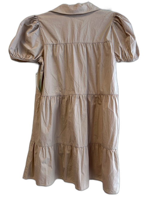 Zara Size S Khaki Cotton Blend Collar Button Down Balloon Sleeve Tiered Dress Khaki / S