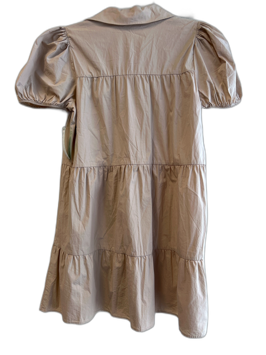 Zara Size S Khaki Cotton Blend Collar Button Down Balloon Sleeve Tiered Dress Khaki / S