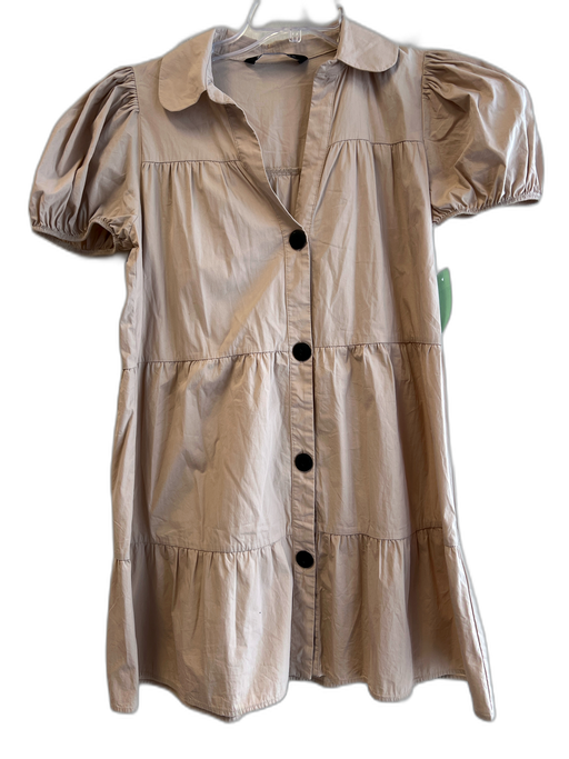 Zara Size S Khaki Cotton Blend Collar Button Down Balloon Sleeve Tiered Dress Khaki / S