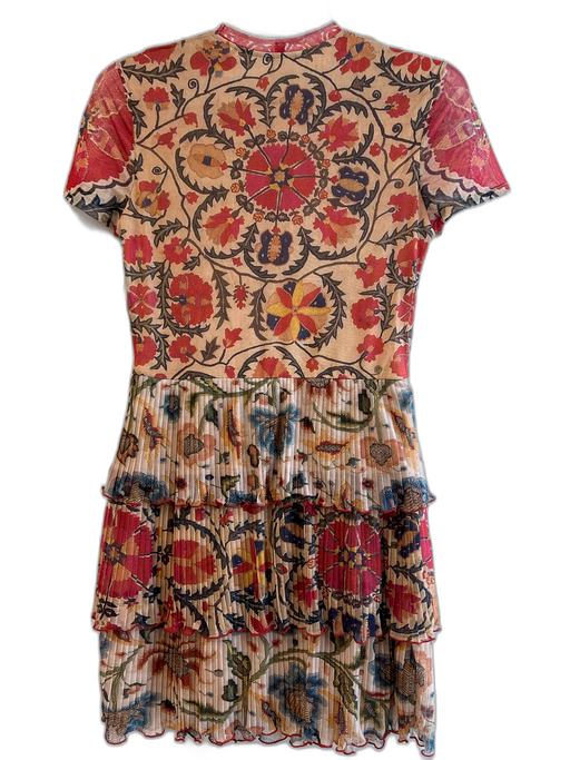Desigual Size Medium Tan & Orange Polyester Short Sleeve Round Neck Floral Dress Tan & Orange / Medium