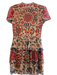 Desigual Size Medium Tan & Orange Polyester Short Sleeve Round Neck Floral Dress Tan & Orange / Medium