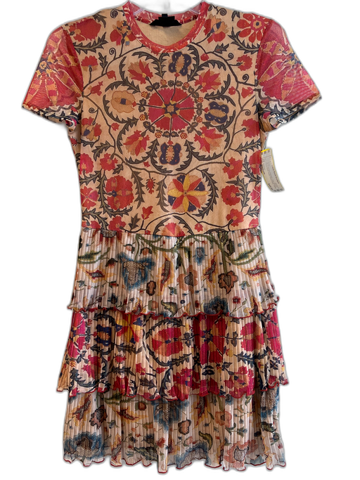 Desigual Size Medium Tan & Orange Polyester Short Sleeve Round Neck Floral Dress Tan & Orange / Medium