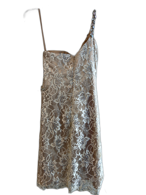 Terani Couture Size 2 white & tan Polyester Spaghetti Strap Boning Dress white & tan / 2