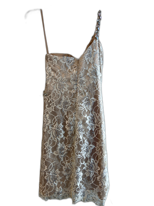 Terani Couture Size 2 white & tan Polyester Spaghetti Strap Boning Dress white & tan / 2