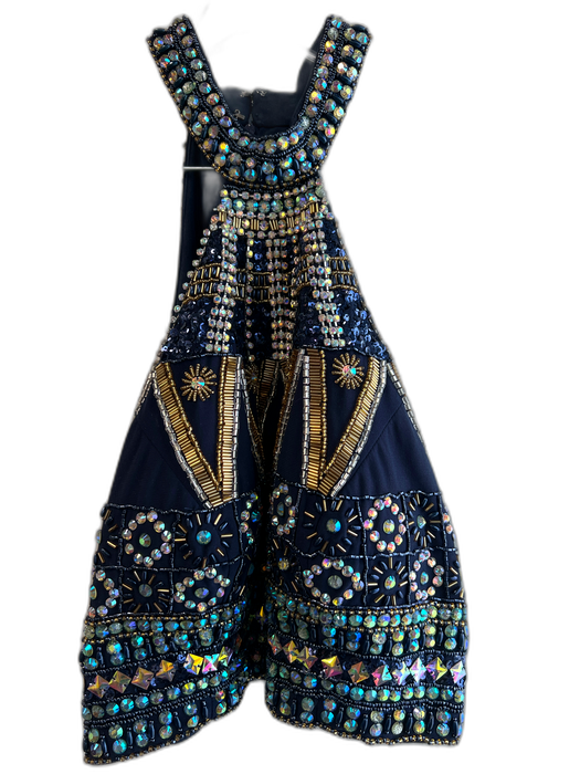 Dave & Johnny Size 5/6 Navy Polyester Rhinestone Embellished high neck Skirt Set Navy / 5/6