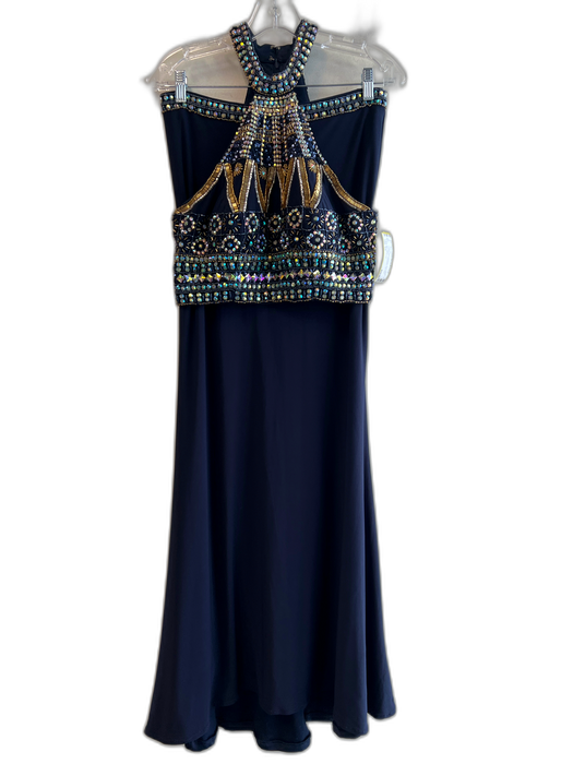 Dave & Johnny Size 5/6 Navy Polyester Rhinestone Embellished high neck Skirt Set Navy / 5/6
