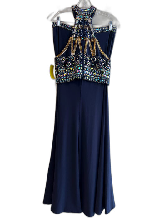 Dave & Johnny Size 5/6 Navy Polyester Rhinestone Embellished high neck Skirt Set Navy / 5/6