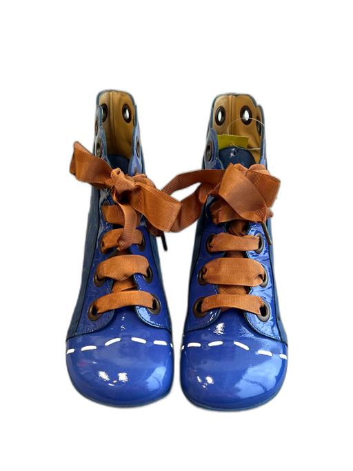 John Fluevog Shoe Size 8 Blue Leather & Patent Leather Ankle Bootie Shoes Blue / 8