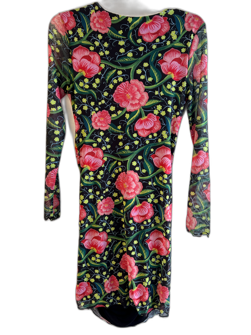 Desigual Size Est Small Black, Green & Pink Print No Fabric Tag Boat Neck Dress Black, Green & Pink Print / Est Small