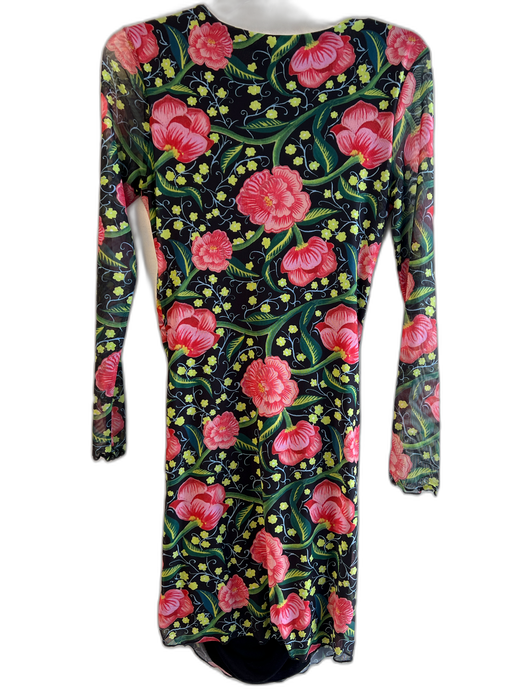 Desigual Size Est Small Black, Green & Pink Print No Fabric Tag Boat Neck Dress Black, Green & Pink Print / Est Small