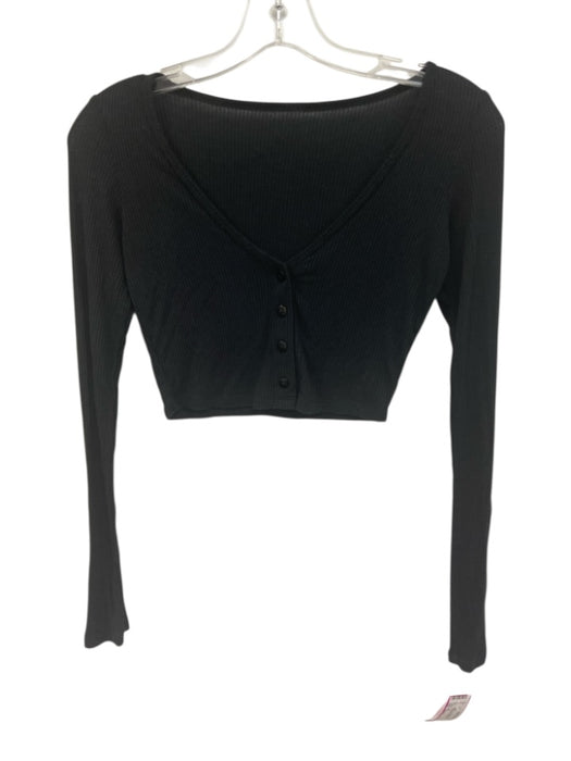 Alo Size Est S Black Long Sleeve Ribbed Button Up Cropped Top Black / Est S