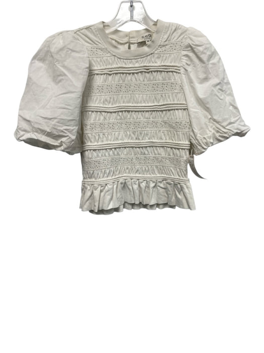 Sea New York Size XS White Cotton Short Puff Sleeve Eyelet Ribbed Detail Top White / XS