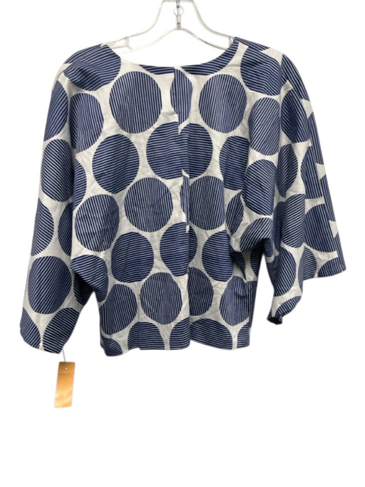 Tiche Size XS Blue & White Print Cotton Surplice Circles & Stripes Top Blue & White Print / XS